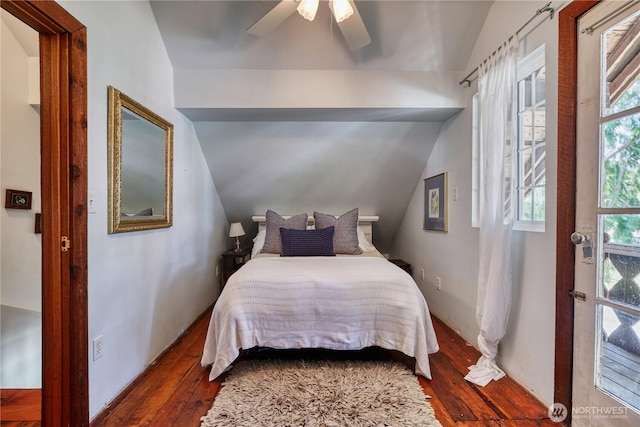 2111 Maple St, Point Roberts, WA 98281 - bedroom with wood-type flooring, lofted ceiling, and ceiling fan