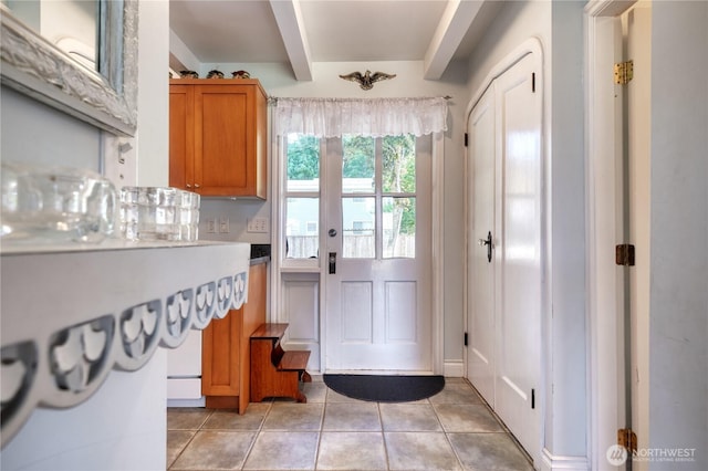 2111 Maple St, Point Roberts, WA 98281 - foyer entrance with beam ceiling and light tile patterned floors
