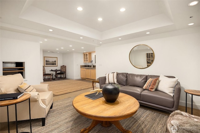 473 Glen Hollow Pl SW, Bainbridge Island, WA 98110 - living room with recessed lighting and a tray ceiling