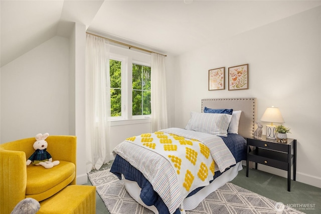 473 Glen Hollow Pl SW, Bainbridge Island, WA 98110 - bedroom featuring carpet flooring and vaulted ceiling