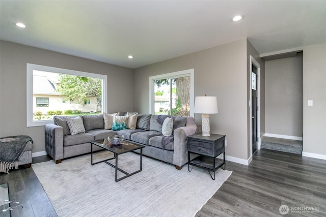 318 Mill Ave SE, Orting, WA 98360 - living room featuring wood finished floors and recessed lighting