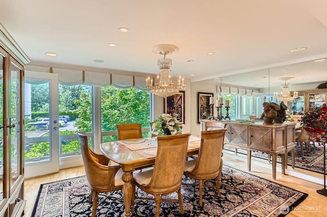 9727 NE Juanita Dr Unit 201, Kirkland, WA 98034 - dining room with a chandelier, recessed lighting, and light wood-style floors