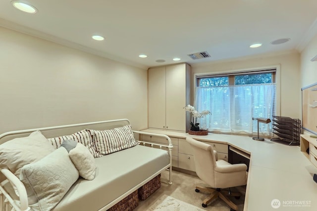 9727 NE Juanita Dr Unit 201, Kirkland, WA 98034 - office area featuring recessed lighting and crown molding