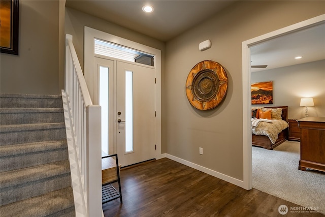5417 Ocean Mist Loop, Blaine, WA 98230 - entryway with dark wood finished floors, stairway, and recessed lighting