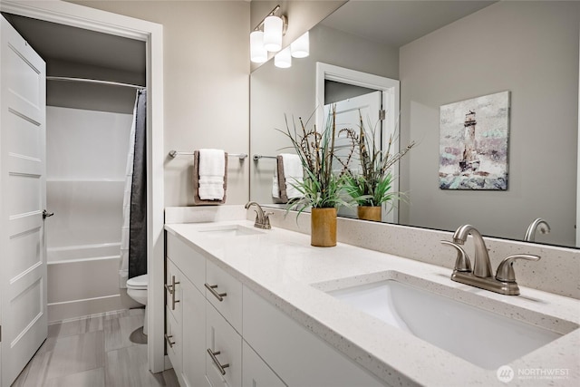 5417 Ocean Mist Loop, Blaine, WA 98230 - bathroom featuring double vanity and shower / bath combination with curtain