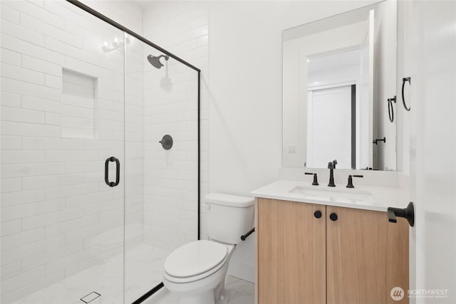 8517 137th Ave SE Unit 1, Newcastle, WA 98059 - full bathroom with vanity, a stall shower, and marble finish floors