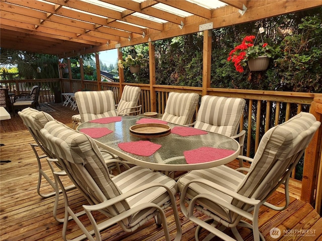8430 15th Pl SE Unit 33, Lake Stevens, WA 98258 - wooden terrace with outdoor dining area and a pergola