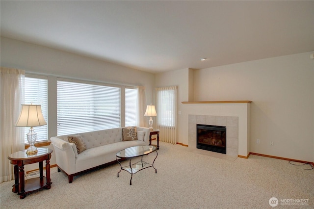 1218 Alpine View Dr, Mount Vernon, WA 98274 - carpeted living area featuring plenty of natural light and a tile fireplace