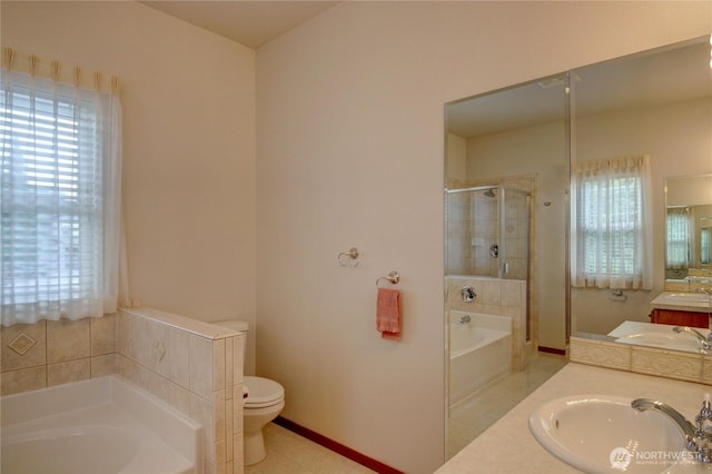 1218 Alpine View Dr, Mount Vernon, WA 98274 - full bathroom with vanity, a garden tub, and a stall shower