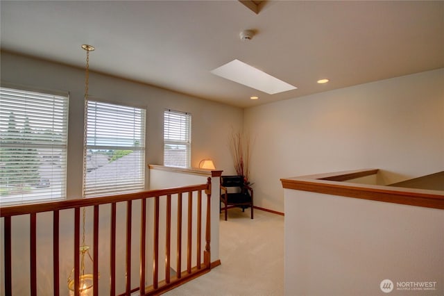 1218 Alpine View Dr, Mount Vernon, WA 98274 - hall featuring a skylight, light carpet, and recessed lighting