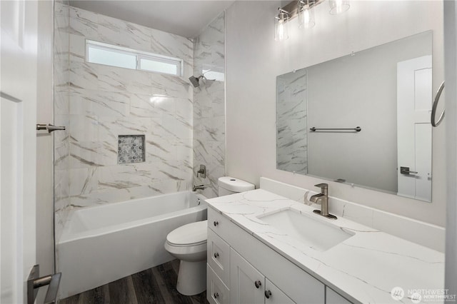 11020 Matthews Way, Anderson Island, WA 98303 - full bathroom featuring vanity, shower / tub combination, and wood finished floors