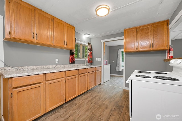 8283 Golden Valley Blvd, Maple Falls, WA 98266 - kitchen featuring white electric range and wood finished floors