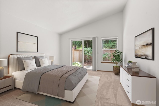 5221 Ivy Hill Ln SE, Lacey, WA 98513 - bedroom with light carpet, vaulted ceiling, and access to exterior