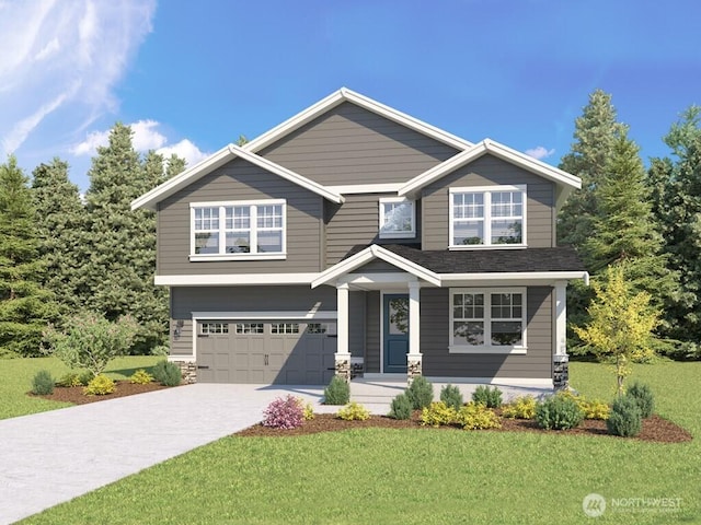 3828 98th Avenue Ct E Unit 10, Edgewood, WA 98371 - craftsman-style home featuring an attached garage, a front yard, driveway, and stone siding
