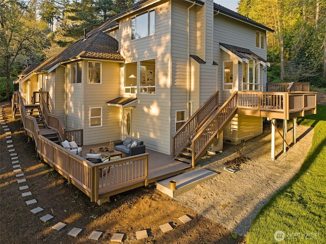 19221 SE 25th St, Sammamish, WA 98075 - rear view of property featuring stairs, an outdoor hangout area, and a deck