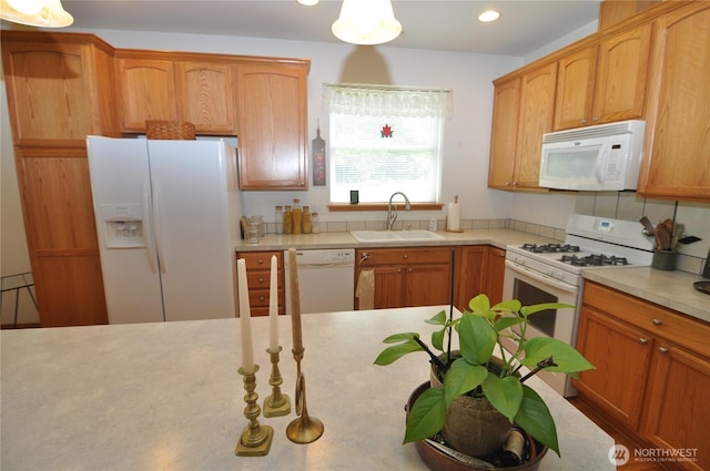 1750 Grand Ave, Mount Vernon, WA 98274 - kitchen featuring white appliances, light countertops, and recessed lighting
