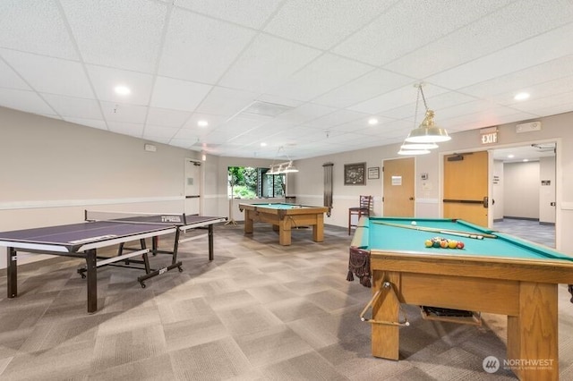 3200 SE Balboa Dr, Vancouver, WA 98683 - recreation room featuring billiards, light colored carpet, recessed lighting, and a drop ceiling