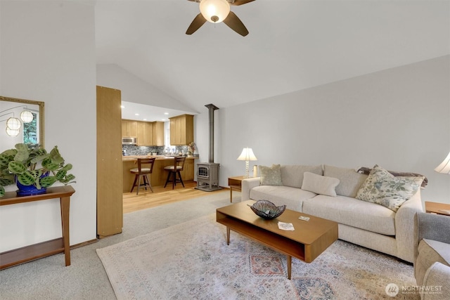 4623 224th St SE, Bothell, WA 98021 - living room with ceiling fan, light colored carpet, and lofted ceiling