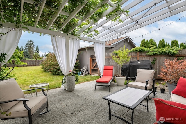 614 16th St SW, Puyallup, WA 98371 - fenced backyard featuring a pergola, a grill, and a patio