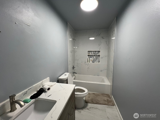 9525 S 221st Pl, Kent, WA 98031 - bathroom featuring marble finish floors, vanity, and shower / bath combination