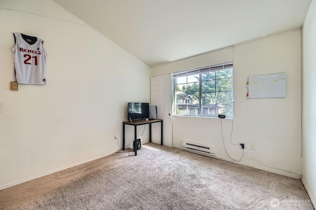 2100 S 336th St Unit M1, Federal Way, WA 98003 - empty room with carpet, a baseboard radiator, and vaulted ceiling