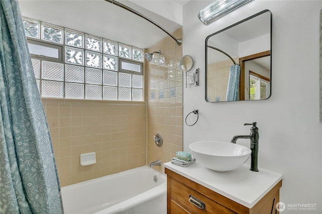 4815 46th Ave S, Seattle, WA 98118 - full bathroom with plenty of natural light, shower / tub combo with curtain, and vanity