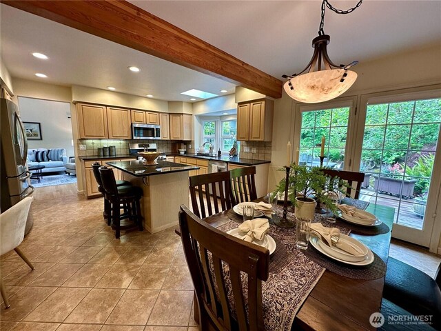 2285 Rusty Ln, Bellingham, WA 98229 - dining area with recessed lighting, light tile patterned floors, and beam ceiling