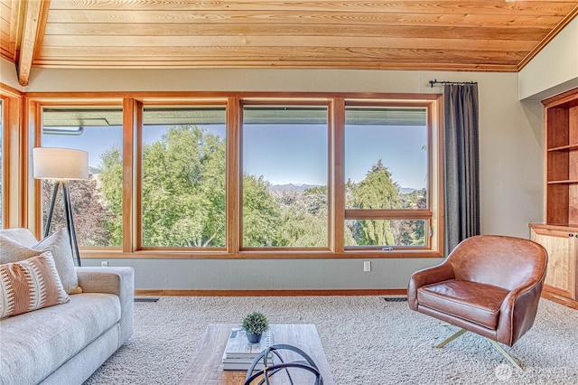423 Lombard Ln, Wenatchee, WA 98801 - living room with wooden ceiling and carpet flooring