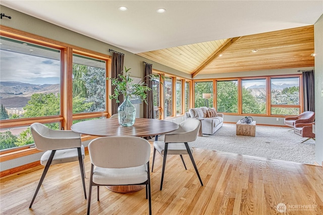 423 Lombard Ln, Wenatchee, WA 98801 - dining area featuring wooden ceiling, healthy amount of natural light, lofted ceiling, light wood-type flooring, and recessed lighting