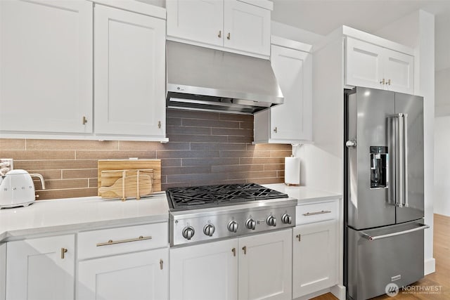 424 3rd Ln S Unit 12, Kirkland, WA 98033 - kitchen with appliances with stainless steel finishes, under cabinet range hood, light countertops, and white cabinets