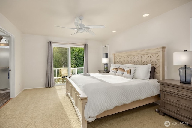 493 N Beach Dr, Port Ludlow, WA 98365 - bedroom with access to outside, recessed lighting, and a ceiling fan