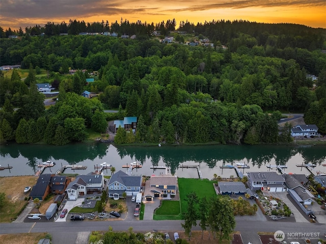 493 N Beach Dr, Port Ludlow, WA 98365 - aerial view at dusk of a water view and a wooded view