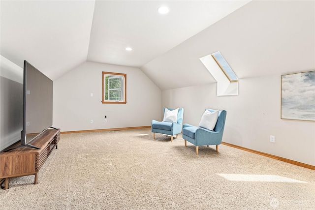 6068 E Hemmi Ln, Bellingham, WA 98226 - sitting room with vaulted ceiling, carpet, a skylight, and recessed lighting