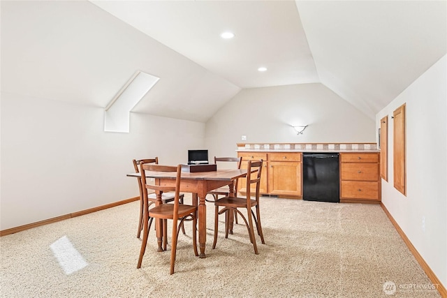 6068 E Hemmi Ln, Bellingham, WA 98226 - dining area featuring light carpet, lofted ceiling, and recessed lighting
