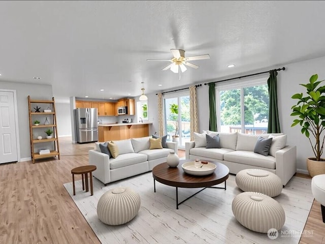 7335 33rd Ave NE, Lacey, WA 98516 - living room with light wood-style floors, a ceiling fan, and recessed lighting