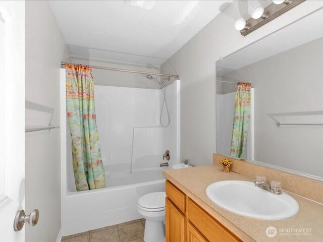 7335 33rd Ave NE, Lacey, WA 98516 - full bath featuring vanity, shower / tub combo, and tile patterned flooring