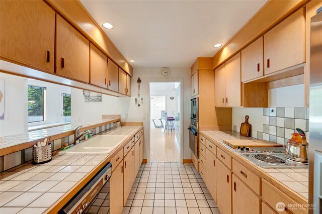 2314 140th Pl SE, Mill Creek, WA 98012 - kitchen featuring tile counters, dishwasher, stainless steel electric stovetop, oven, and recessed lighting