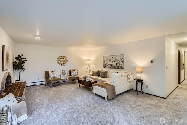 3434 25th Ave W Unit 101, Seattle, WA 98199 - living area featuring light carpet and a baseboard heating unit