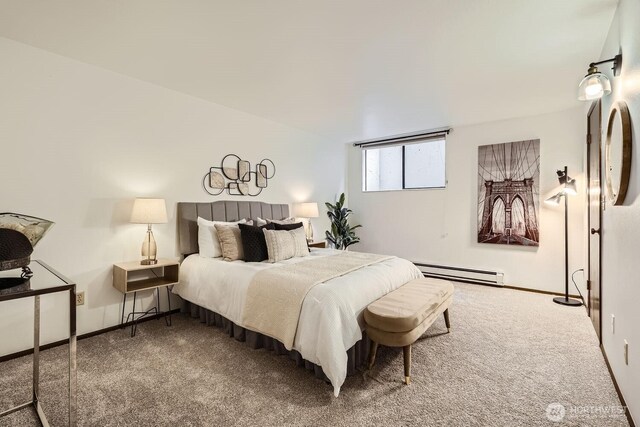 3434 25th Ave W Unit 101, Seattle, WA 98199 - bedroom with baseboard heating and carpet flooring