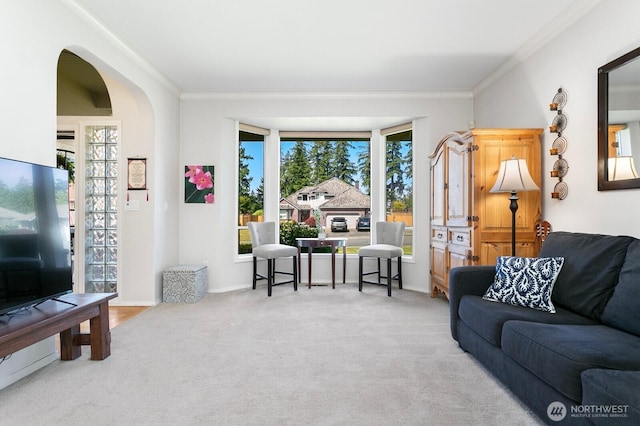 30308 104th Ave, Auburn, WA 98092 - carpeted living area featuring ornamental molding and arched walkways