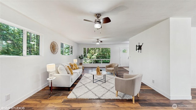 5169 Banner Rd SE, Port Orchard, WA 98367 - living room with a ceiling fan and wood finished floors