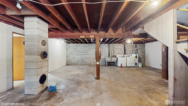 5169 Banner Rd SE, Port Orchard, WA 98367 - unfinished basement with washing machine and dryer and a sink