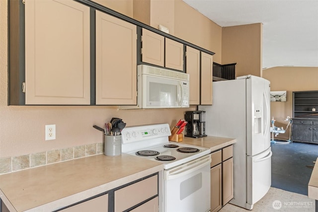 172 Equine Dr, Onalaska, WA 98570 - kitchen featuring white appliances, light countertops, and concrete flooring