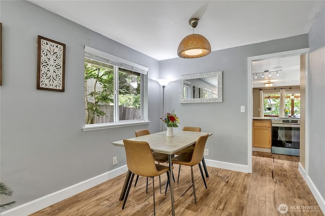 21628 SE 271st St, Maple Valley, WA 98038 - dining space with light wood-style floors, plenty of natural light, and rail lighting