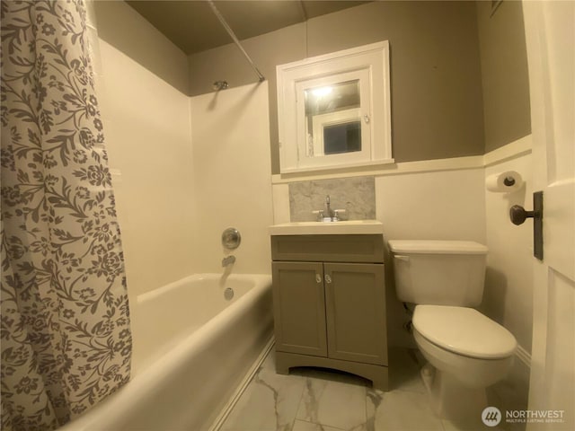 4725 15th Ave NE Unit 14, Seattle, WA 98105 - bathroom with vanity, shower / bath combo with shower curtain, and marble finish floors
