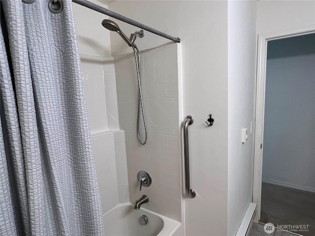 6121 Hazel Ave SE Unit A4, Auburn, WA 98092 - bathroom with shower / bath combination with curtain and baseboards