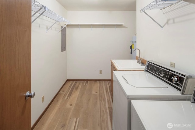 1312 S Massachusetts St Unit 202, Seattle, WA 98144 - laundry room featuring washer and dryer, light wood finished floors, and electric panel