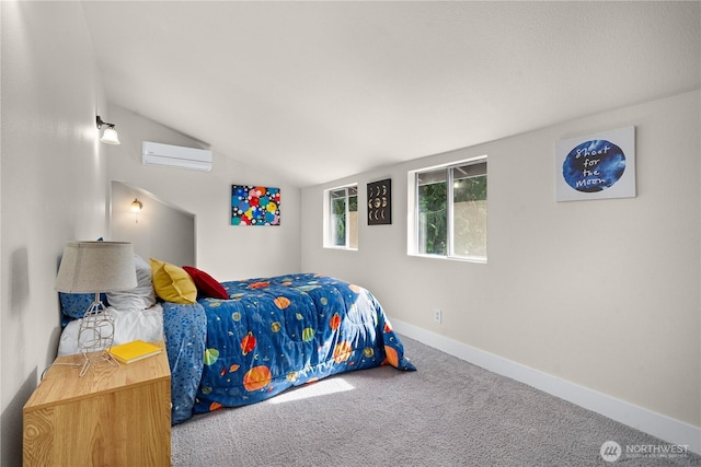 2855 SW 300th Pl, Federal Way, WA 98023 - bedroom featuring a wall mounted AC, lofted ceiling, and carpet