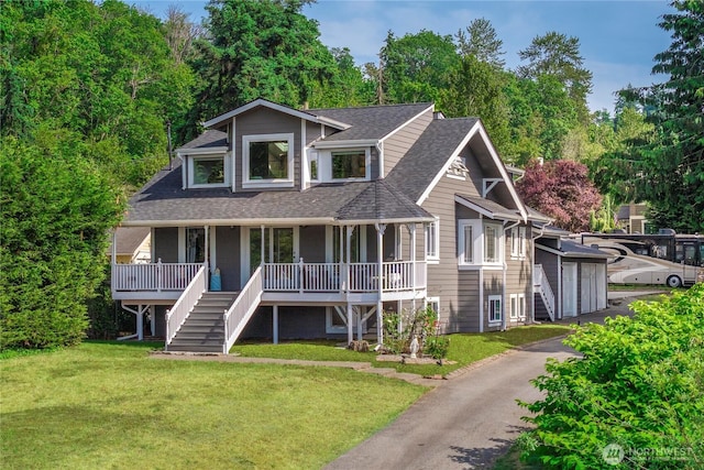 2855 SW 300th Pl, Federal Way, WA 98023 - view of front of home with stairs, a front lawn, a shingled roof, and covered porch