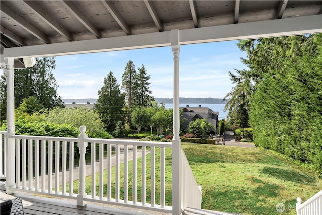 2855 SW 300th Pl, Federal Way, WA 98023 - wooden terrace with a water view and a yard